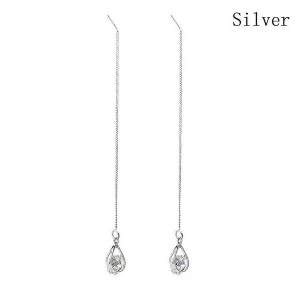 Fashion Long 925 Silver Drop Earrings for Women - Picture 3 of 4